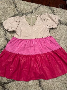 Peach Love California Pink studded faux leather dress